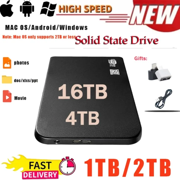 1TB Original External SSD Portable Hard Drive High-speed Solid-State Hard Disk 2TB USB 3.1 Hard Disks for Laptop Macbook Phone