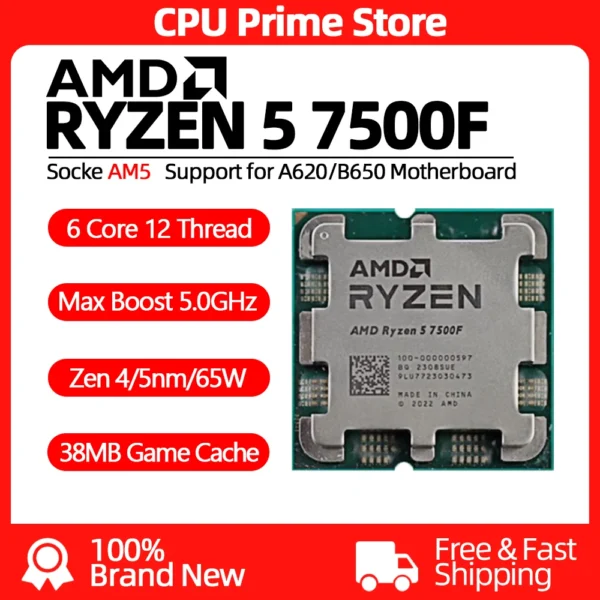 AMD Ryzen 5 7500F Brand New RYZEN 7500F Processor Desktop PC Gamer CPU Up to 5.0 GHz 6-Core 12-Thread 38MB Game Cache Socket AM5