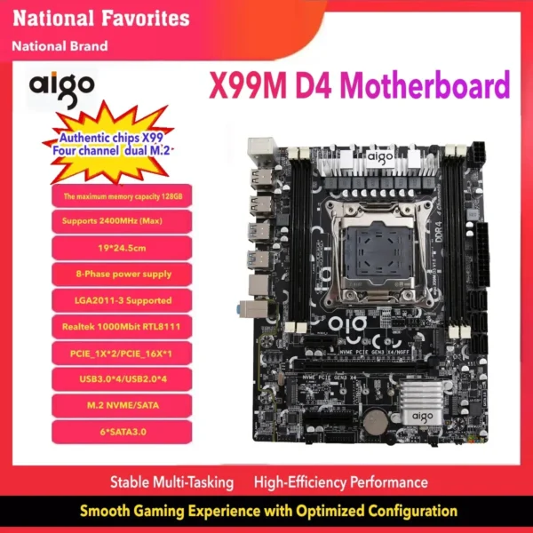 Aigo X99M D4 Motherboard Slot LGA2011-3 USB3.0 NVME M.2 SSD Support DDR4 REG ECC Memory and Xeon E5 V3 V4 Processor