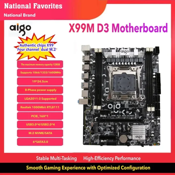 Aigo X99M Motherboard LGA 2011-3 Support Xeon E5 2667 2666 V3 V4 Series CPU Processor DDR3 ECC RAM NVME M.2 SATA 3.0