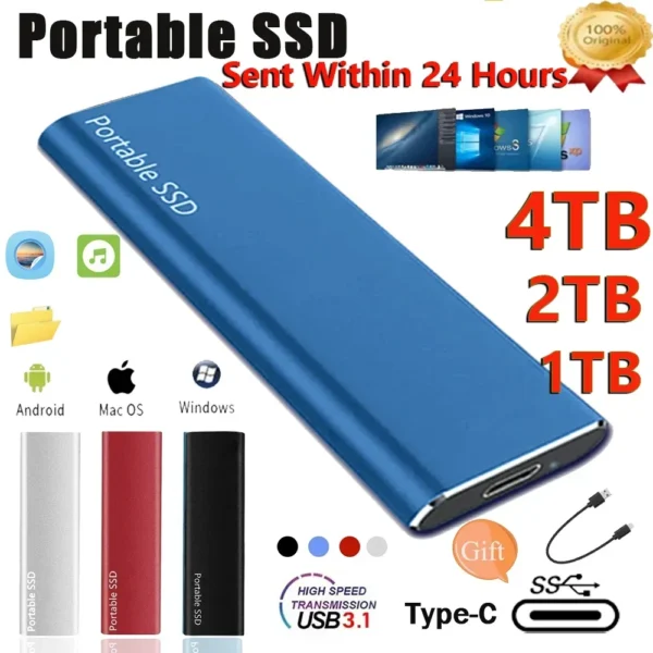 External Hard Drive 1TB High-Speed SSD 2TB Portable Hard Disk Mini Solid-state Disk Original Hard Drive for Laptop/Desktop/Mac
