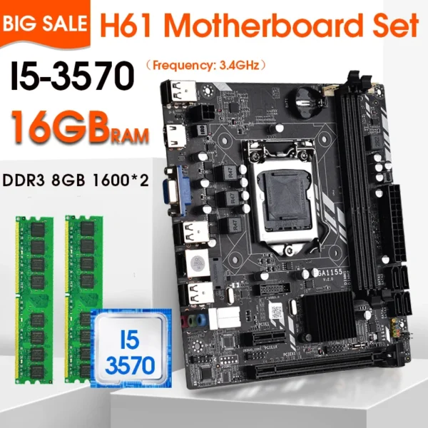 H61 LGA 1155 Motherboard KIT with I5 3570 Processor and DDR3 8GB*2PCS=16GB PC RAM 1600MHZ Memory  SET
