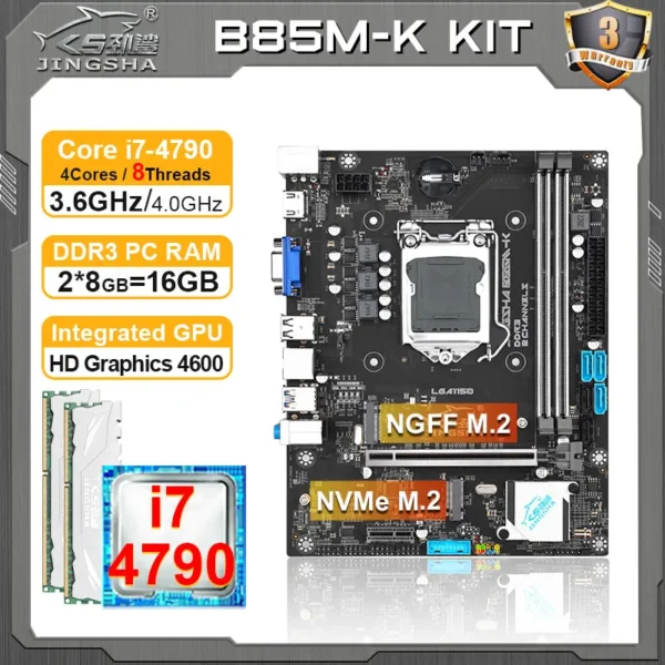 JINGSHA B85 M-K motherboard PC assembly complete kit i7 4790 processor and 16GB memory placa mae LGA 1150 DDR3 Set LGA1150