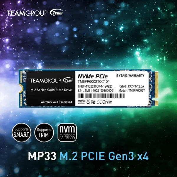 TEAMGROUP MP33 512GB 1TB SLC Cache 3D NAND TLC NVMe 1.3 PCIe Gen3x4 M.2 2280 Internal Solid State Drive SSD,up to 1800MB/s